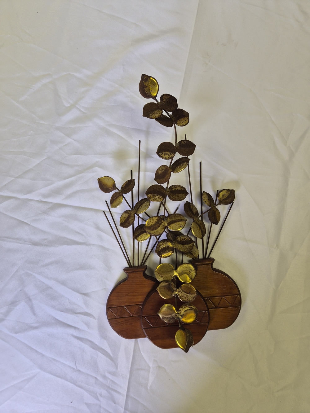 Vtg MCM Southwestern Sculpture Gold Iridescent Metal Leaves Shelf or Wall Decor